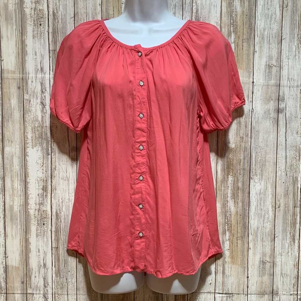 Bobson Women Coral Balloon Tunic Blouse Sz L